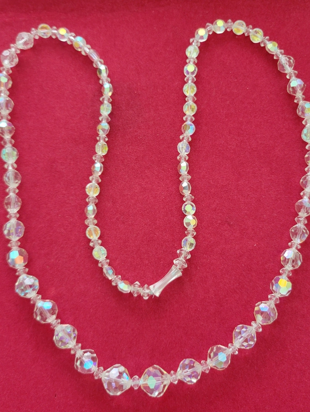 Vtg Aurora Borealis Graduated Faceted Bead Necklace Single Strand Claspless 26"